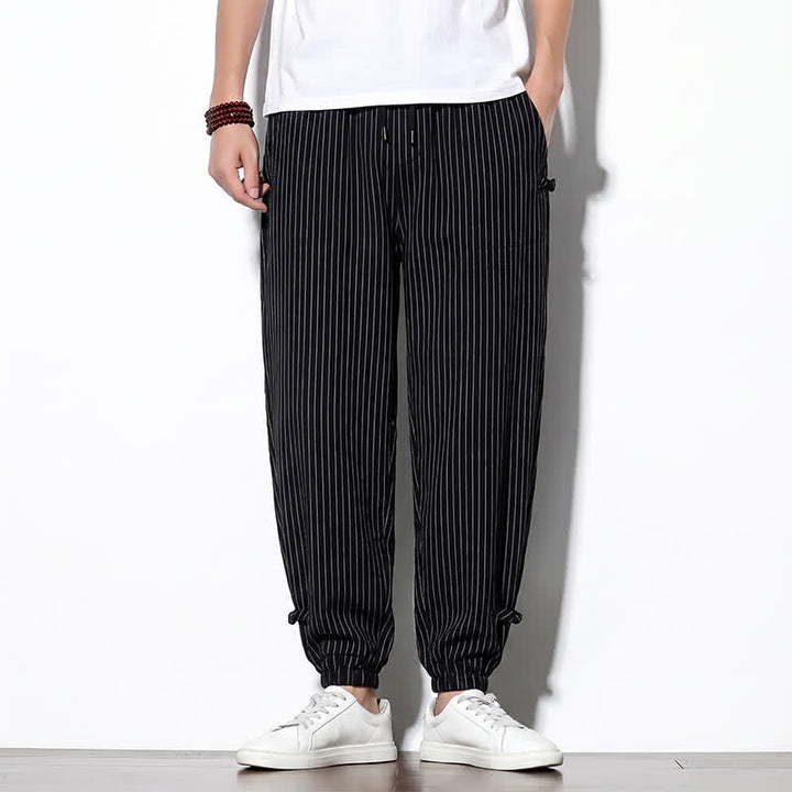 Buddha Stones Pantalones cortos básicos de manga larga a rayas con cordón ajustable para hombre, estilo primavera-verano, corte ajustado y con bolsillos. - Negro - US/UK/AU46, EU56 (5XL) - image 22