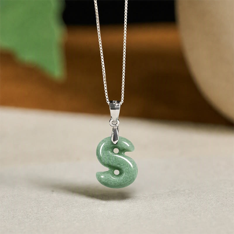 Collar con colgante de prosperidad de plata de ley 925 con Buddha Stones, jade natural, letra AZ - S - image 42