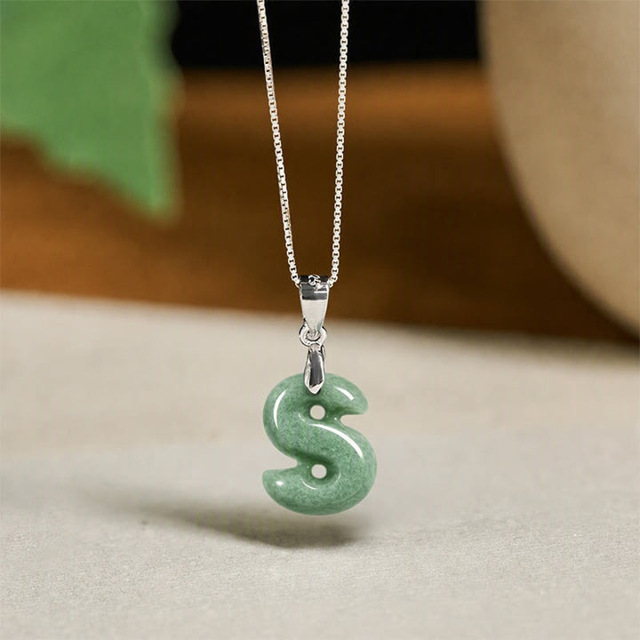 Collar con colgante de prosperidad de plata de ley 925 con Buddha Stones, jade natural, letra AZ - S - image 42