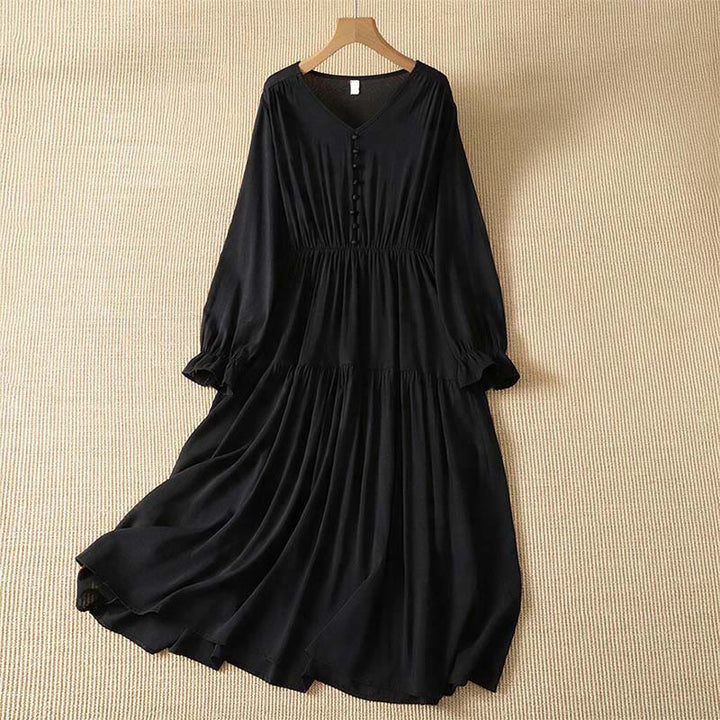Buddha Stones Vestido largo de manga larga para mujer, estilo bohemio, con botones y bolsillo. - Negro - US8-10, UK/AU12-14, EU40-42 (2XL) - image 8