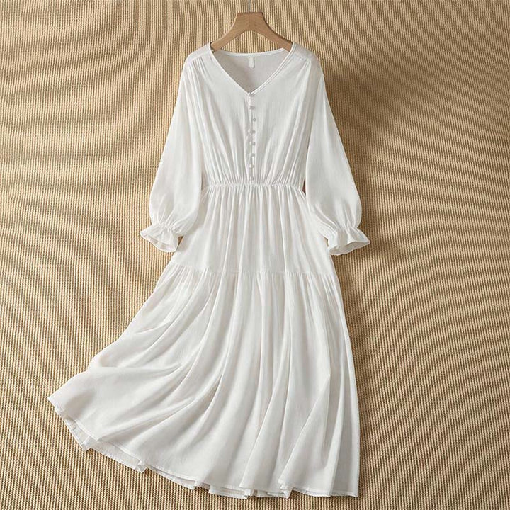 Buddha Stones Vestido largo de manga larga para mujer, estilo bohemio, con botones y bolsillo. - Blanco - US8-10, UK/AU12-14, EU40-42 (2XL) - image 0