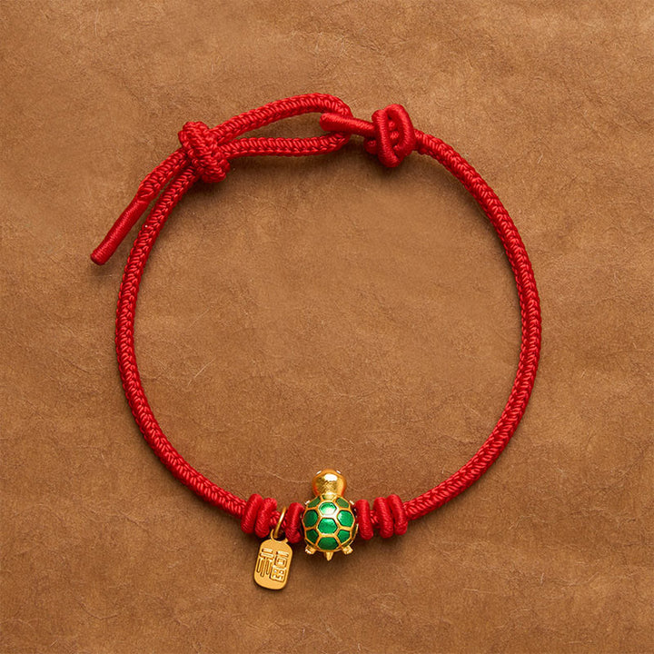 Buddha Stones Pulsera de la fortuna de hilo rojo con forma de tortuga y personaje Fu - Rojo - 6,7–7,5 pulgadas/17–19 cm - Personaje de Square Fu - image 1