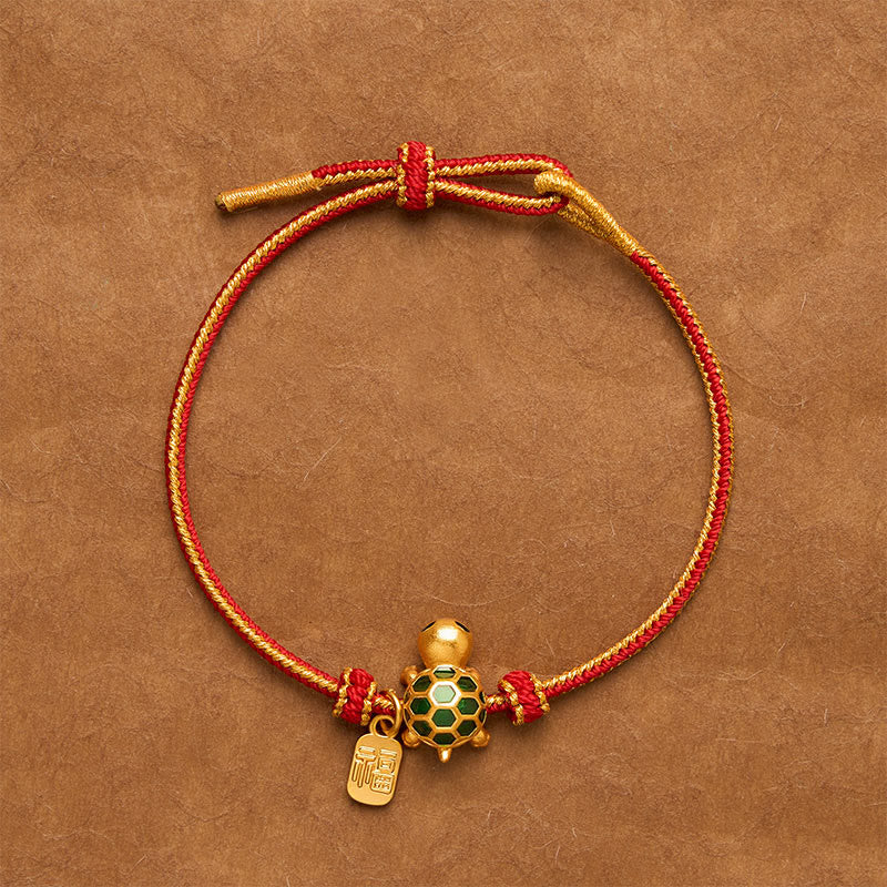 Buddha Stones Pulsera de la suerte trenzada con forma de tortuga y cadena roja de cobre Fu - Personaje de Square Fu - image 0