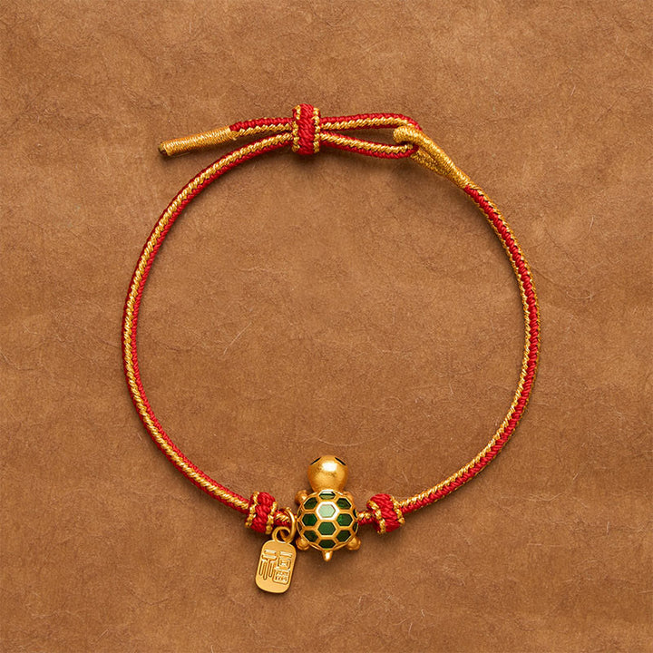 Buddha Stones Pulsera de la suerte trenzada con forma de tortuga y cadena roja de cobre Fu - Personaje de Square Fu - image 0