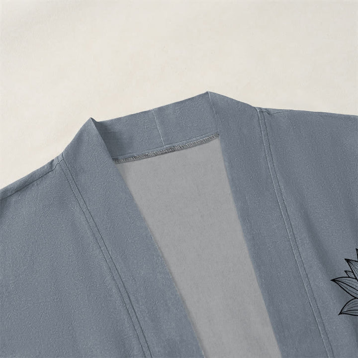 Buddha Stones Kimono de algodón con estampado Zen Lotus y frente abierto para hombre - image 3