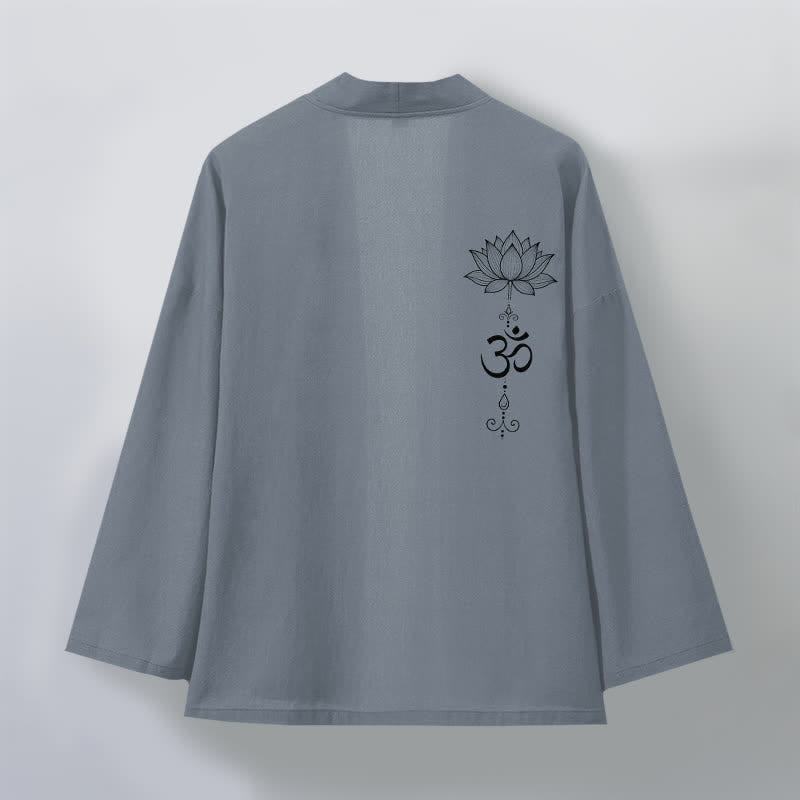 Buddha Stones Kimono de algodón con estampado Zen Lotus y frente abierto para hombre - image 2