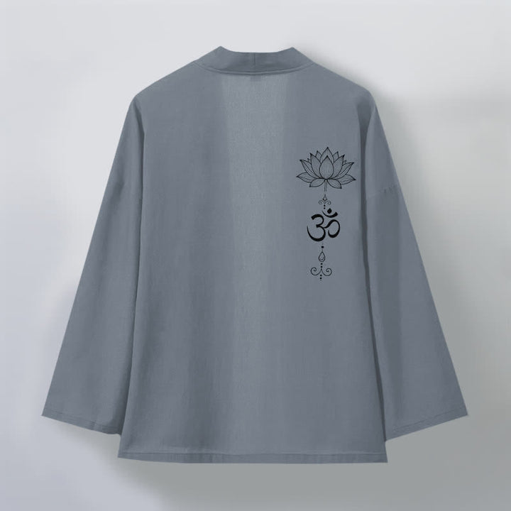Buddha Stones Kimono de algodón con estampado Zen Lotus y frente abierto para hombre - image 2
