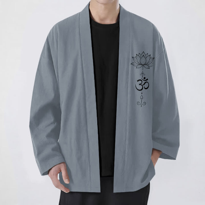 Buddha Stones Kimono de algodón con estampado Zen Lotus y frente abierto para hombre - Gris pizarra - US/UK/AU48, UE58 (4XL) - image 0