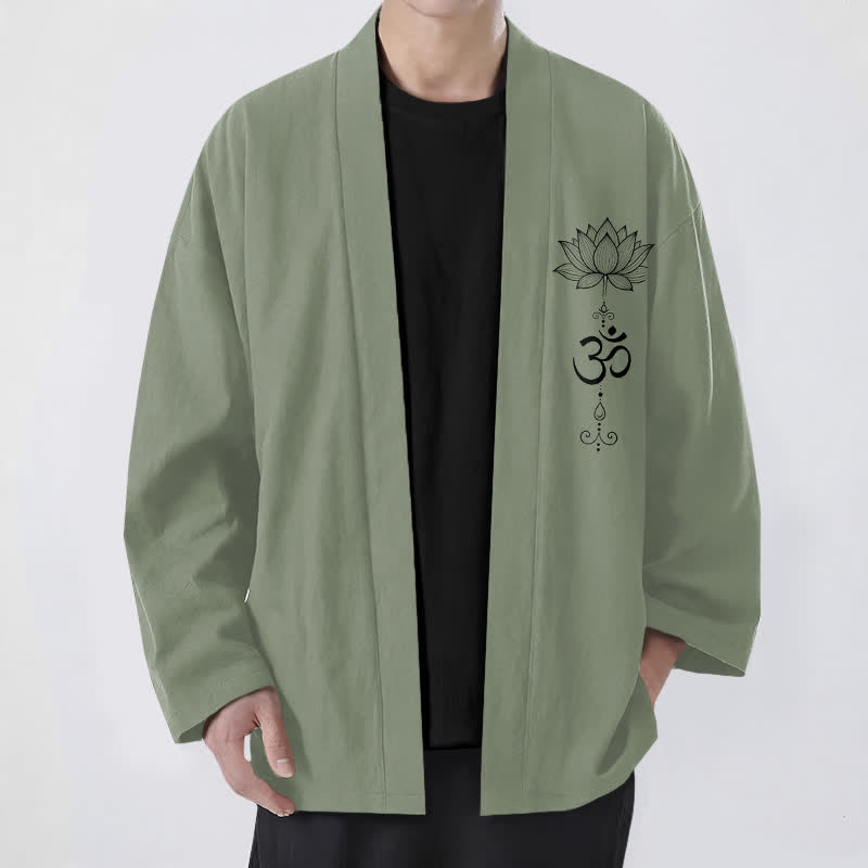 Buddha Stones Kimono de algodón con estampado Zen Lotus y frente abierto para hombre - Verde mar oscuro - US/UK/AU48, UE58 (4XL) - image 6