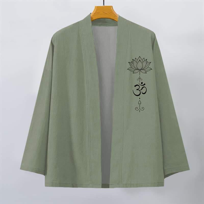 Buddha Stones Kimono de algodón con estampado Zen Lotus y frente abierto para hombre - image 7