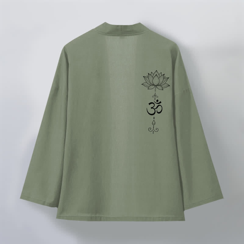 Buddha Stones Kimono de algodón con estampado Zen Lotus y frente abierto para hombre - image 8