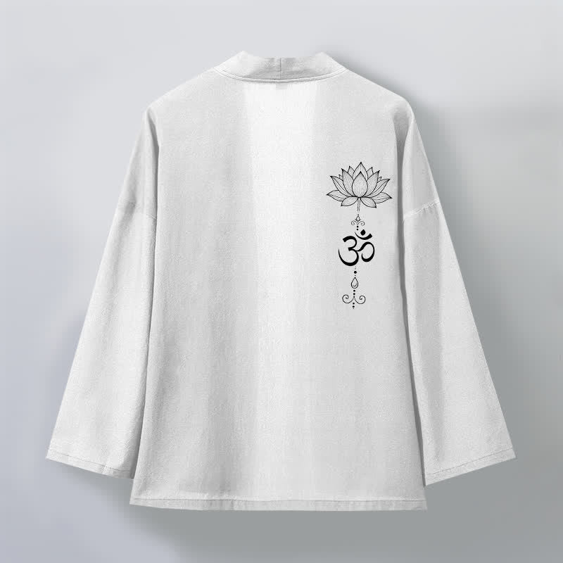 Buddha Stones Kimono de algodón con estampado Zen Lotus y frente abierto para hombre - image 11