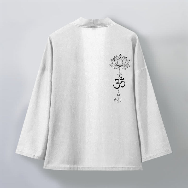 Buddha Stones Kimono de algodón con estampado Zen Lotus y frente abierto para hombre - image 11