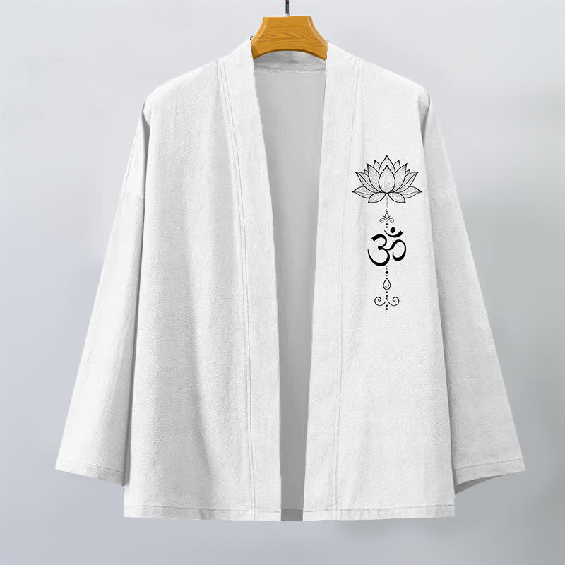 Buddha Stones Kimono de algodón con estampado Zen Lotus y frente abierto para hombre - image 10