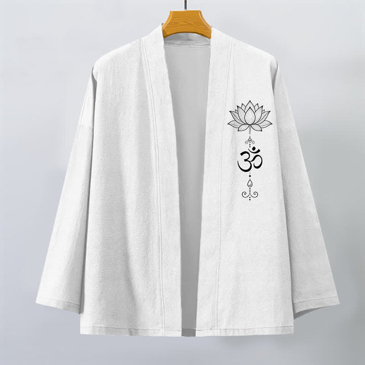 Buddha Stones Kimono de algodón con estampado Zen Lotus y frente abierto para hombre - image 10