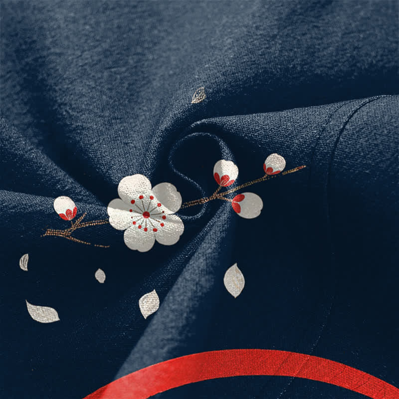 Buddha Stones Kimono de hombre de algodón con estampado de olas de carpas koi y flores de cerezo, con frente abierto. - image 5