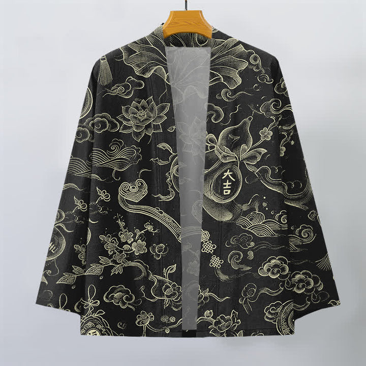 Buddha Stones Kimono de hombre de algodón con estampado de nubes de loto y frente abierto - image 1