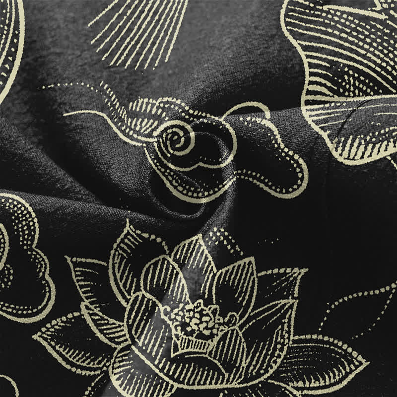 Buddha Stones Kimono de hombre de algodón con estampado de nubes de loto y frente abierto - image 5