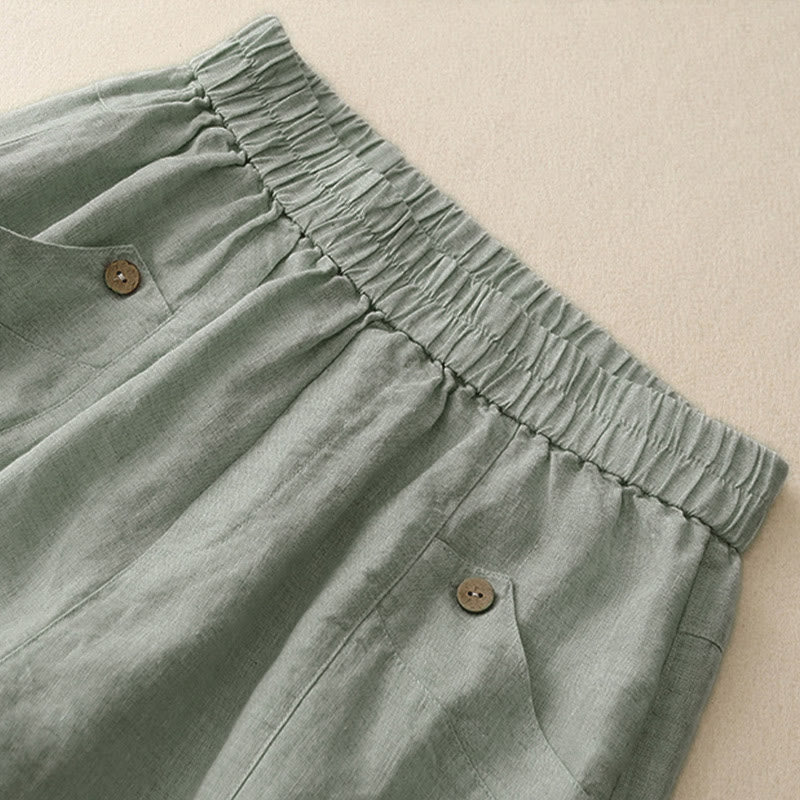 Pantalones cortos casuales de verano para mujer con botones y bolsillos , Buddha Stones . - image 1