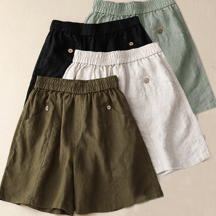 Pantalones cortos casuales de verano para mujer con botones y bolsillos , Buddha Stones . - image 26
