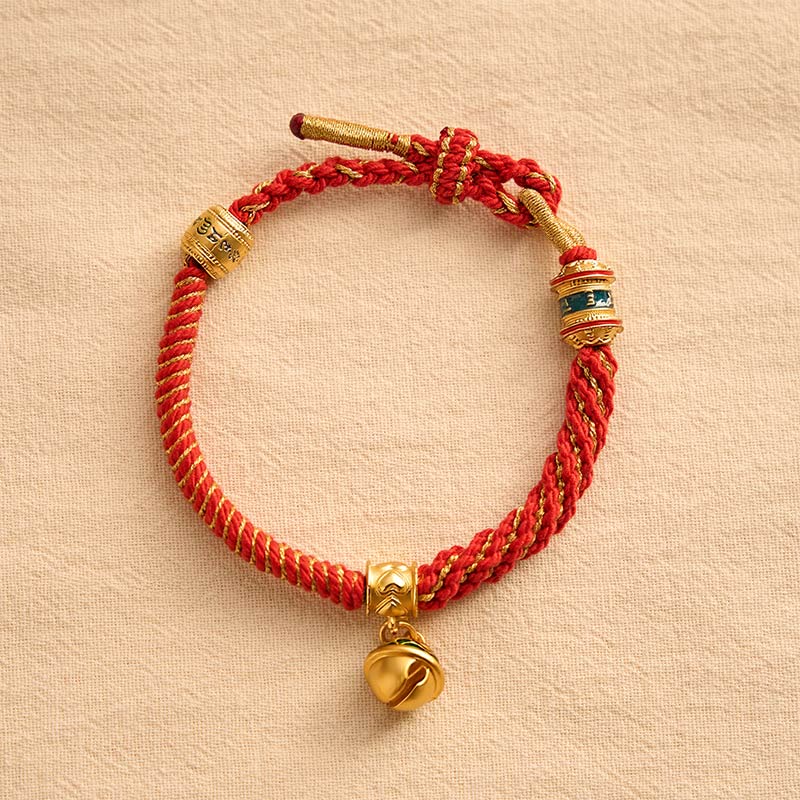Buddha Stones Pulsera de cuerda tibetana con campana de esmalte de cobre y sabiduría - image 1