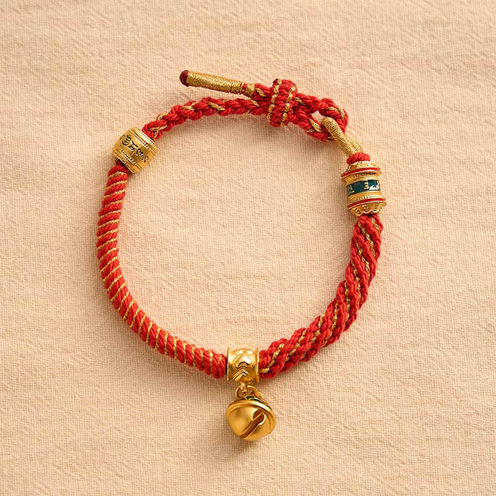 Buddha Stones Pulsera de cuerda tibetana con campana de esmalte de cobre y sabiduría - image 1
