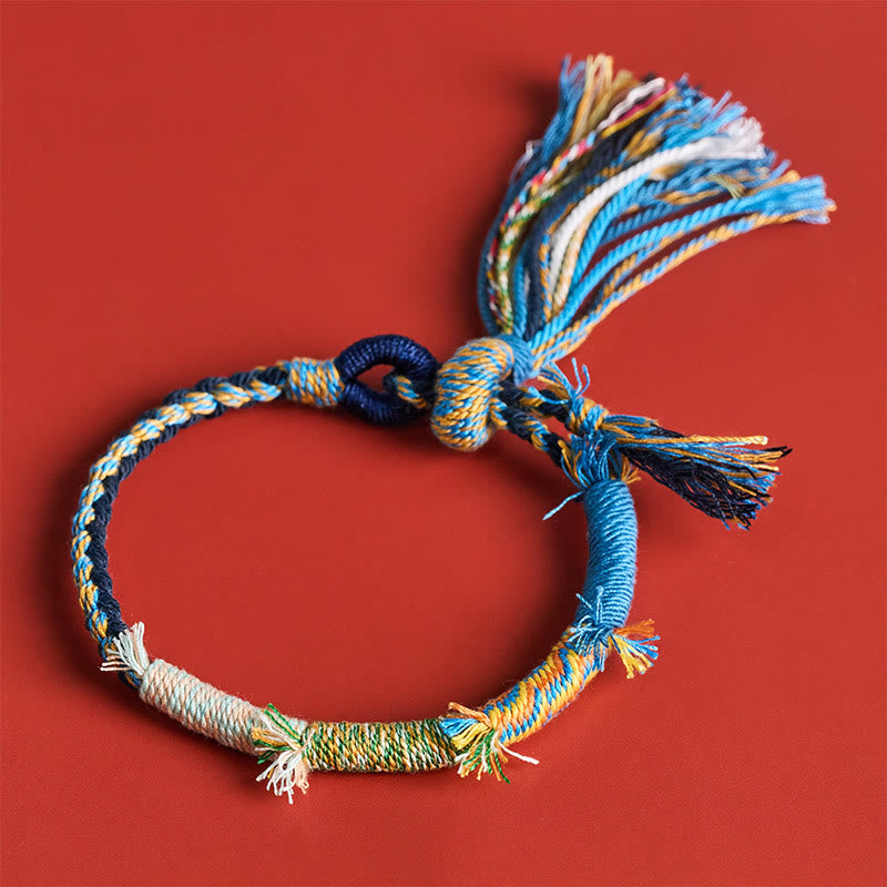 Buddha Stones Pulsera ajustable con borla estilo retro bohemio de cuerda de algodón - image 18