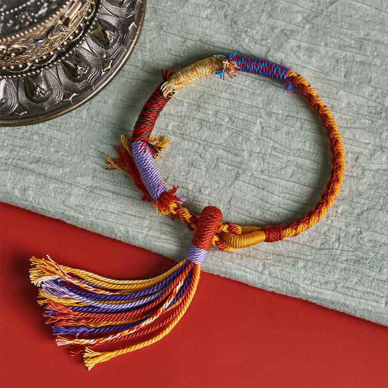 Buddha Stones Pulsera ajustable con borla estilo retro bohemio de cuerda de algodón - image 3