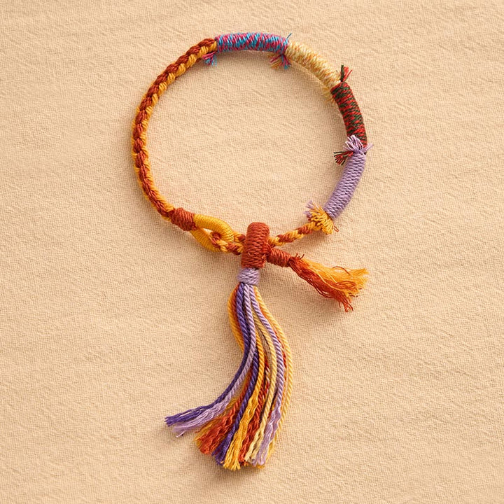 Buddha Stones Pulsera ajustable con borla estilo retro bohemio de cuerda de algodón - image 2