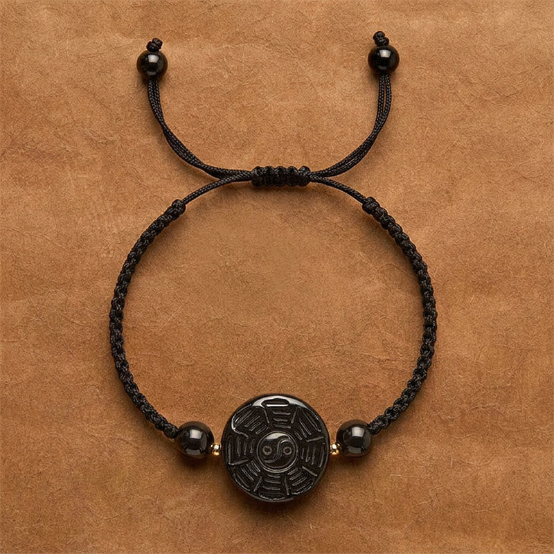Buddha Stones Pulsera redonda de bendición Bagua de obsidiana negra con hilo rojo - Cordón negro (circunferencia de la muñeca: 15-17 cm) - Aprox. 22 × 9 mm - image 8