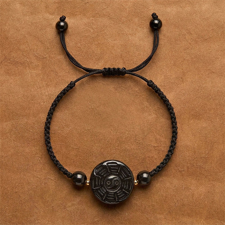 Buddha Stones Pulsera redonda de bendición Bagua de obsidiana negra con hilo rojo - Cordón negro (circunferencia de la muñeca: 15-17 cm) - Aprox. 22 × 9 mm - image 8