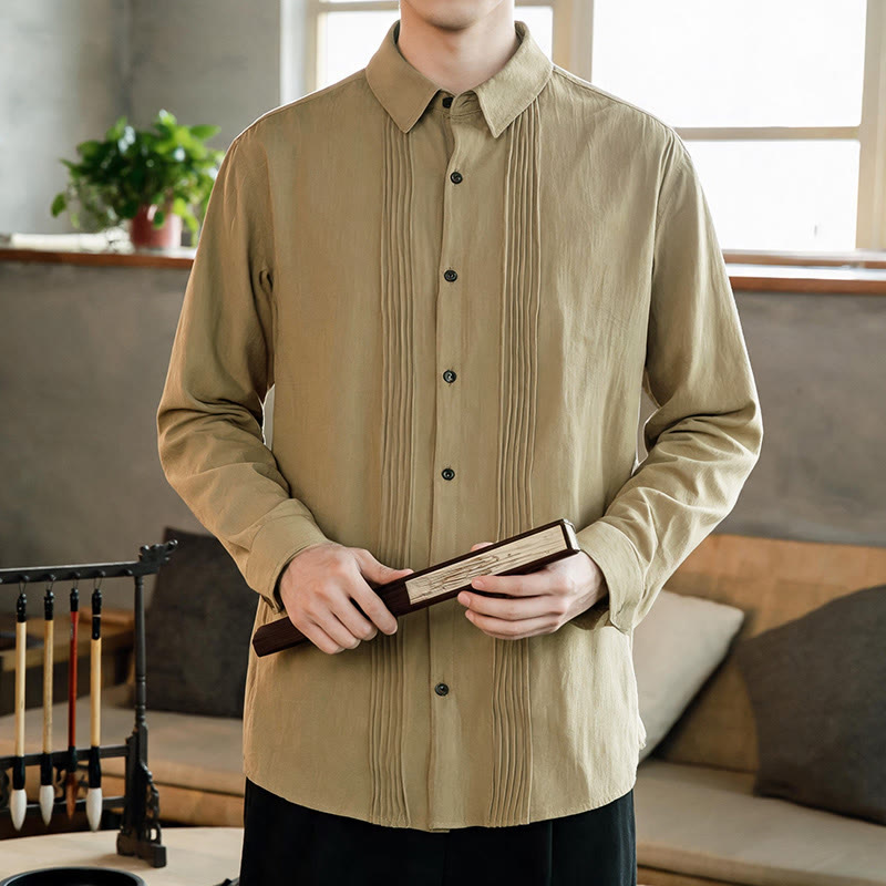 Buddha Stones Camisas de manga larga para hombre, estilo minimalista, con botones y pliegues, ideales para la primavera. - Broncearse - US/UK/AU46, EU56 (5XL) - image 14
