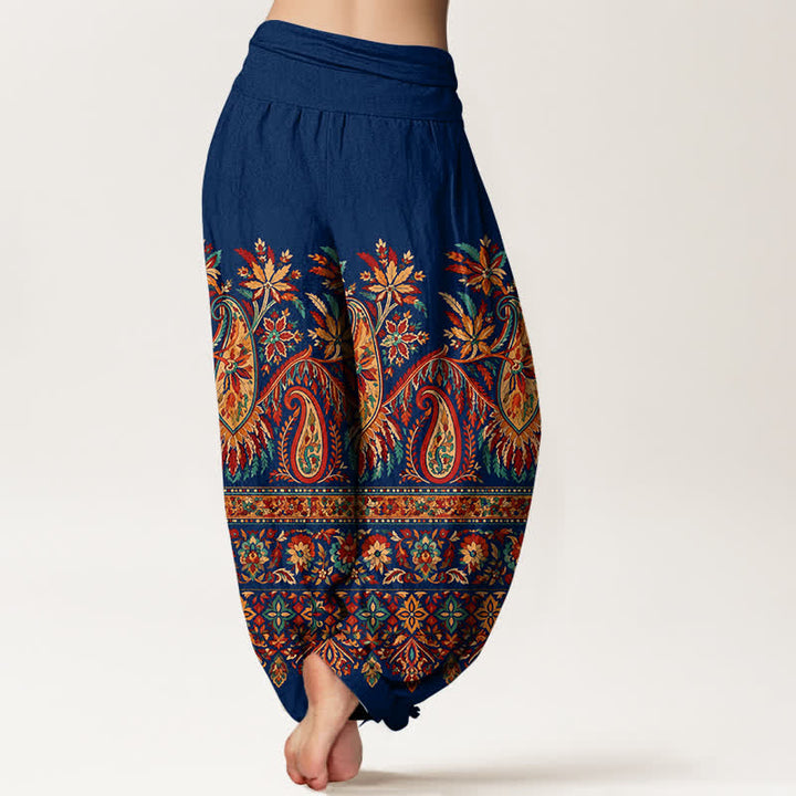 Buddha Stones Pantalones harem de algodón con estampado étnico de cachemir y flores para mujer, con cintura elástica. - image 10
