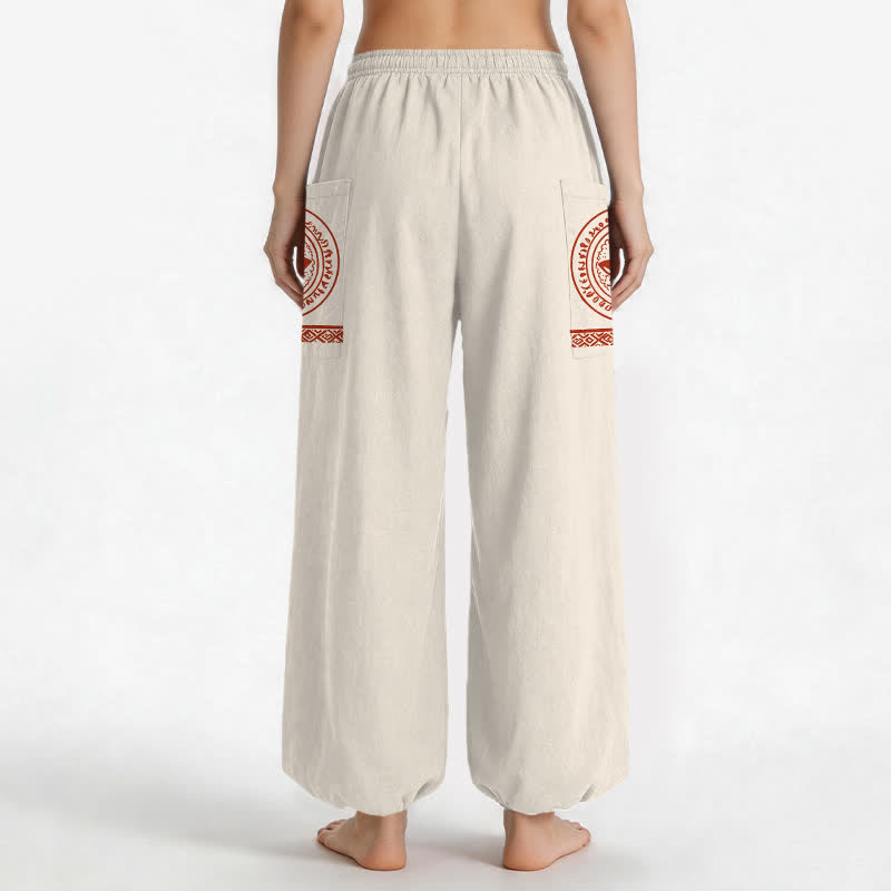 Buddha Stones Pantalones harem de algodón con estampado de mandala de loto para mujer, cintura elástica y bolsillos laterales. - image 2
