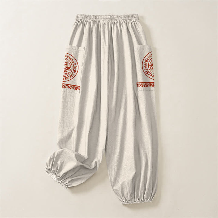 Buddha Stones Pantalones harem de algodón con estampado de mandala de loto para mujer, cintura elástica y bolsillos laterales. - image 4