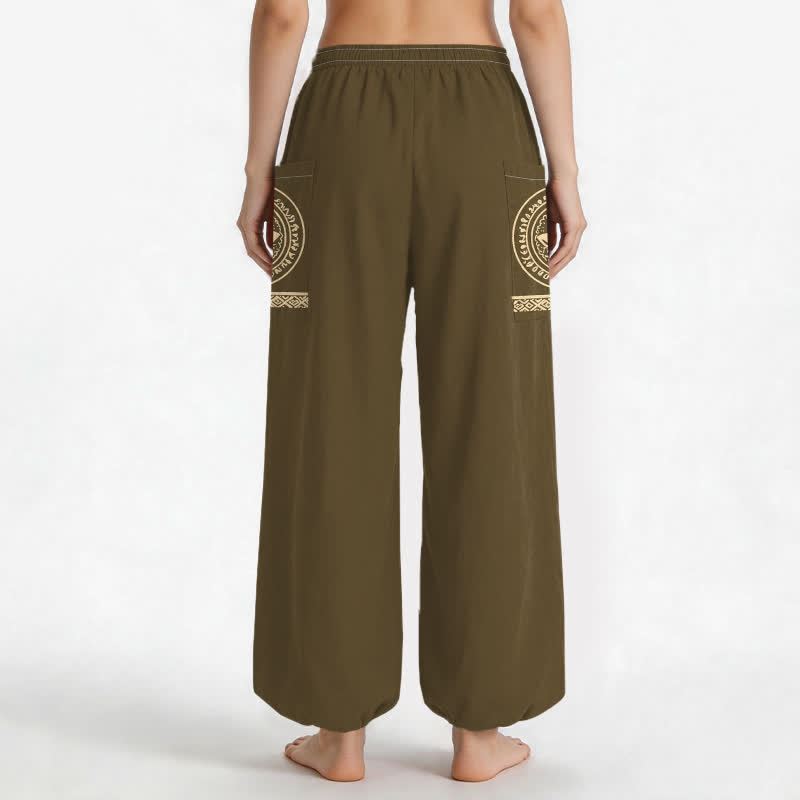 Buddha Stones Pantalones harem de algodón con estampado de mandala de loto para mujer, cintura elástica y bolsillos laterales. - image 9