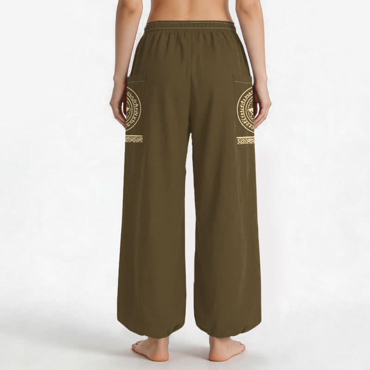 Buddha Stones Pantalones harem de algodón con estampado de mandala de loto para mujer, cintura elástica y bolsillos laterales. - image 9