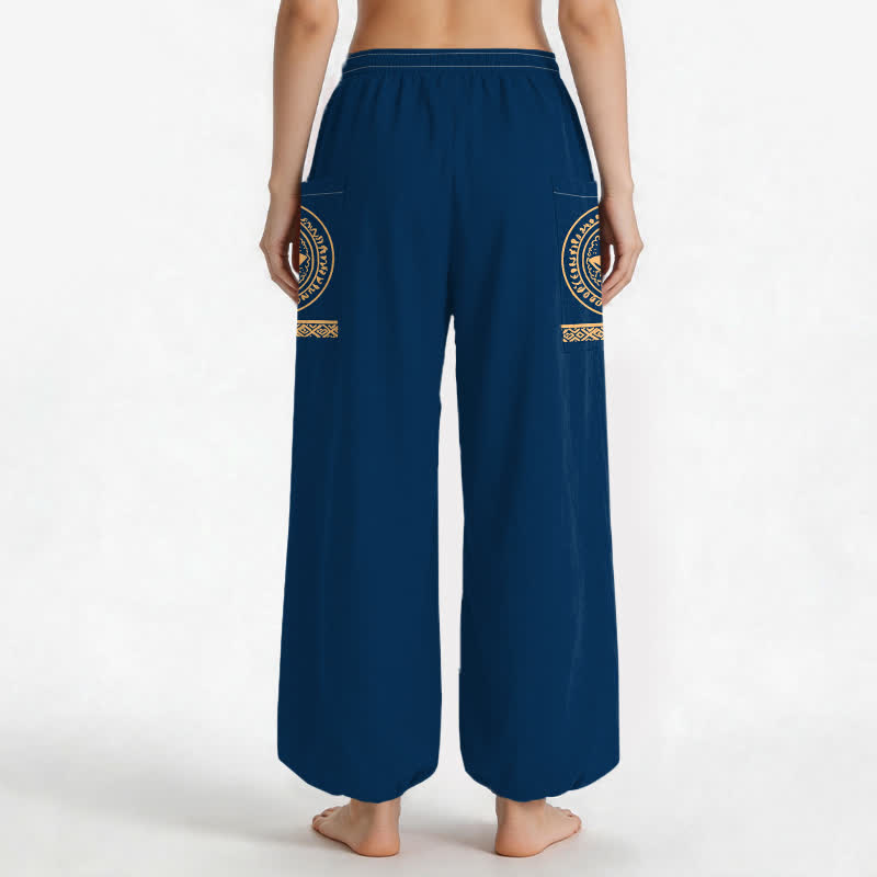 Buddha Stones Pantalones harem de algodón con estampado de mandala de loto para mujer, cintura elástica y bolsillos laterales. - image 12