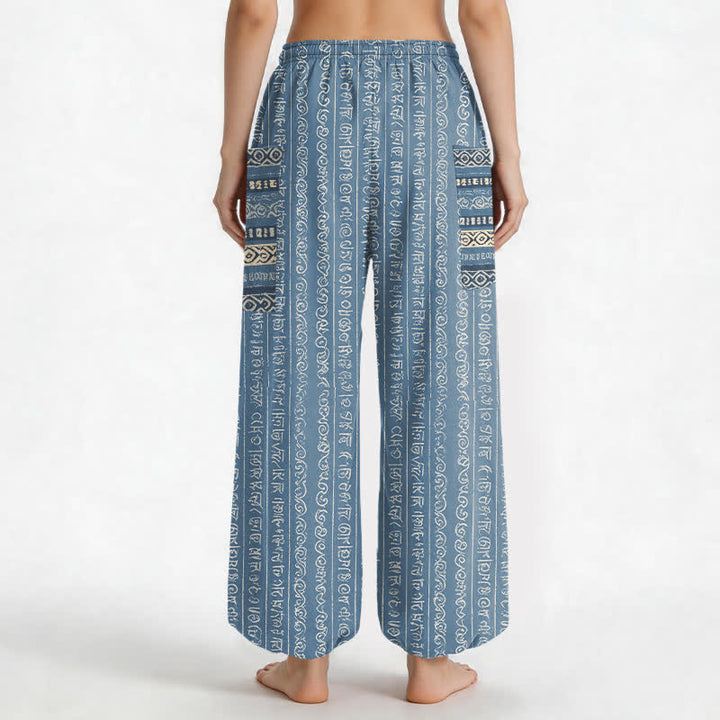 Buddha Stones Pantalones harem de algodón con estampado geométrico étnico de rayas para mujer, cintura elástica y bolsillos laterales. - image 2