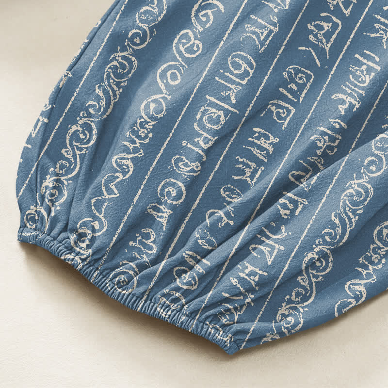 Buddha Stones Pantalones harem de algodón con estampado geométrico étnico de rayas para mujer, cintura elástica y bolsillos laterales. - image 6