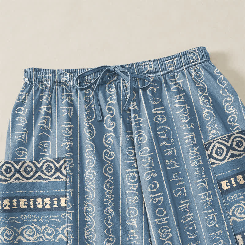 Buddha Stones Pantalones harem de algodón con estampado geométrico étnico de rayas para mujer, cintura elástica y bolsillos laterales. - image 5