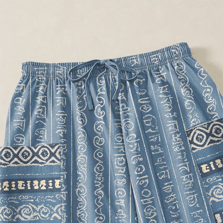 Buddha Stones Pantalones harem de algodón con estampado geométrico étnico de rayas para mujer, cintura elástica y bolsillos laterales. - image 5