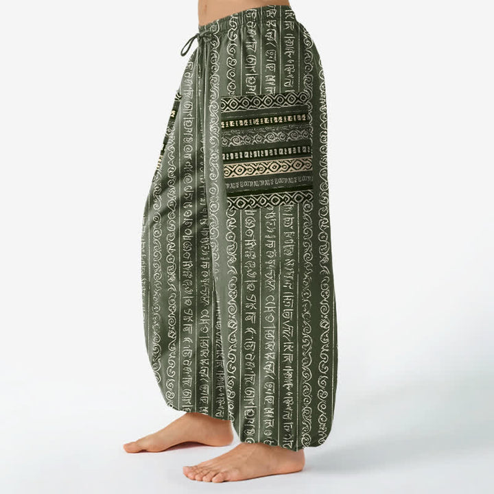 Buddha Stones Pantalones harem de algodón con estampado geométrico étnico de rayas para mujer, cintura elástica y bolsillos laterales. - image 8