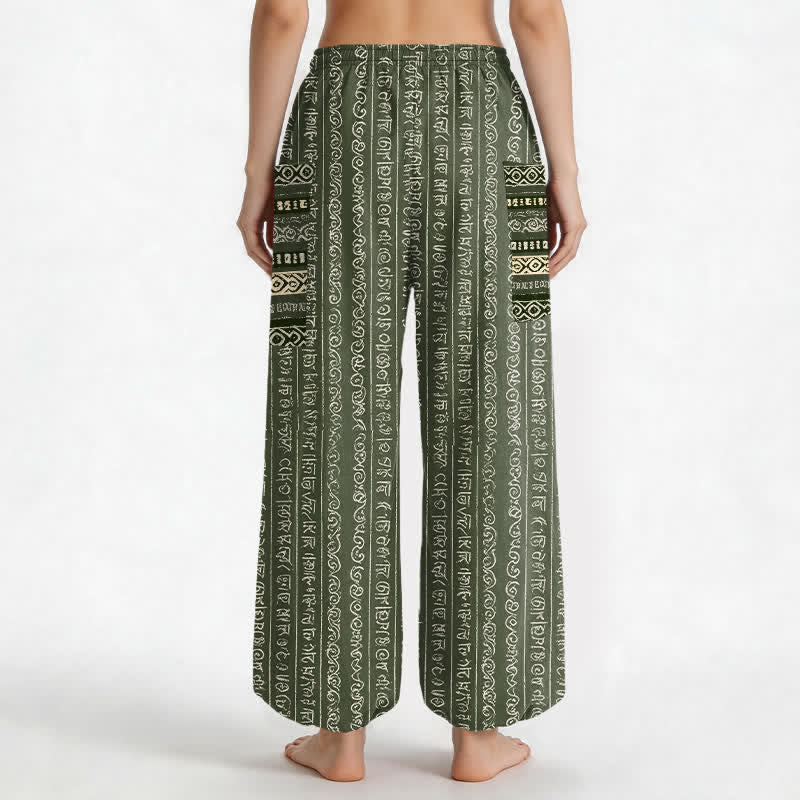 Buddha Stones Pantalones harem de algodón con estampado geométrico étnico de rayas para mujer, cintura elástica y bolsillos laterales. - image 9