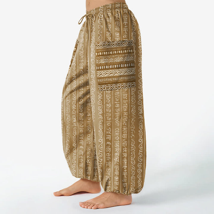 Buddha Stones Pantalones harem de algodón con estampado geométrico étnico de rayas para mujer, cintura elástica y bolsillos laterales. - image 11