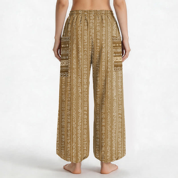 Buddha Stones Pantalones harem de algodón con estampado geométrico étnico de rayas para mujer, cintura elástica y bolsillos laterales. - image 12