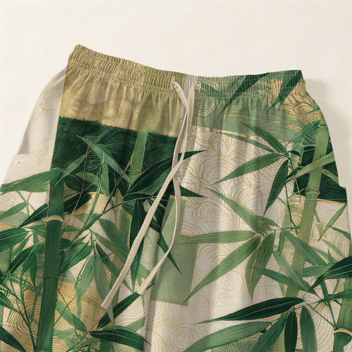Buddha Stones Pantalones harem de mujer con cintura elástica y bolsillos laterales, estampado patchwork de bambú y algodón. - image 5