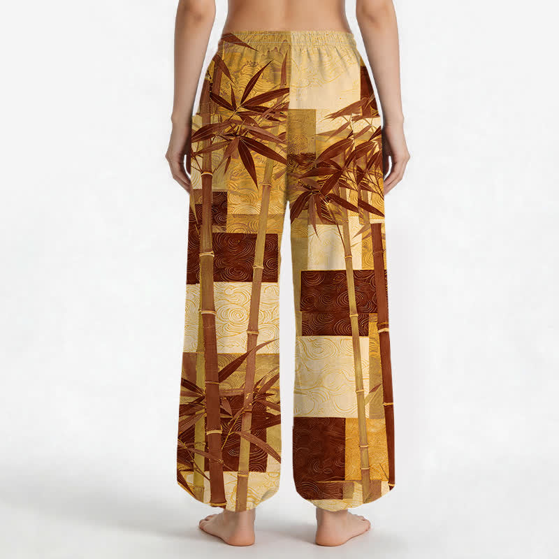 Buddha Stones Pantalones harem de mujer con cintura elástica y bolsillos laterales, estampado patchwork de bambú y algodón. - image 12
