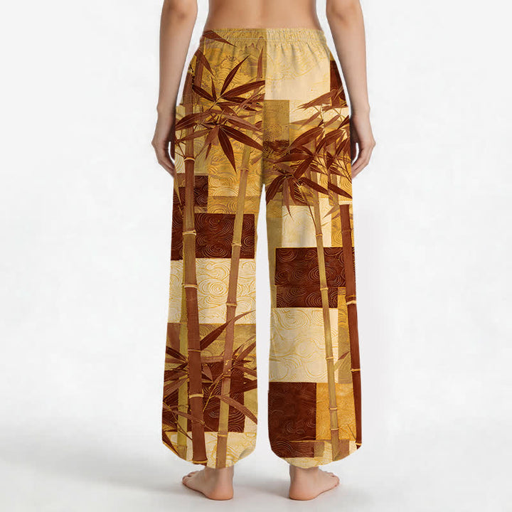 Buddha Stones Pantalones harem de mujer con cintura elástica y bolsillos laterales, estampado patchwork de bambú y algodón. - image 12