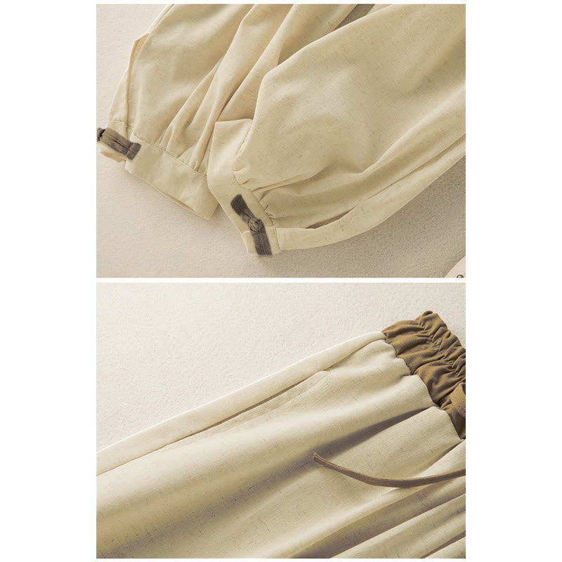 Pantalones harén de algodón liso con cordón y bolsillos para mujer con Buddha Stones - image 2